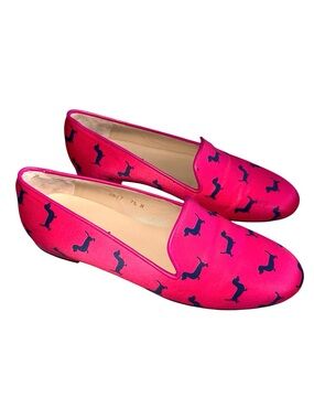 Jon Josef Satin and leather Slip-On magenta Dachshund Cute dog printed Loafers